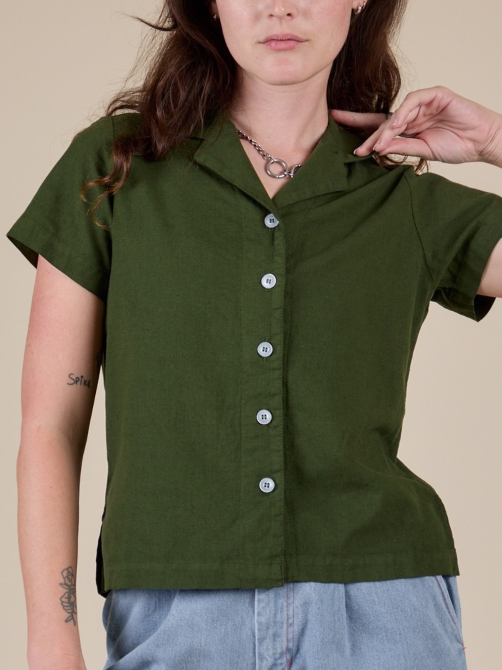 Big Bud Press Olive Green Short Sleeve Button-Down Shirt